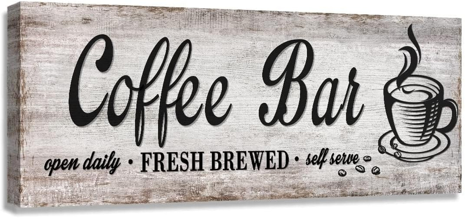 Rustic Wood Grain Coffee Station Decor – Retro Coffee Bar Signs for Kitchen – Se