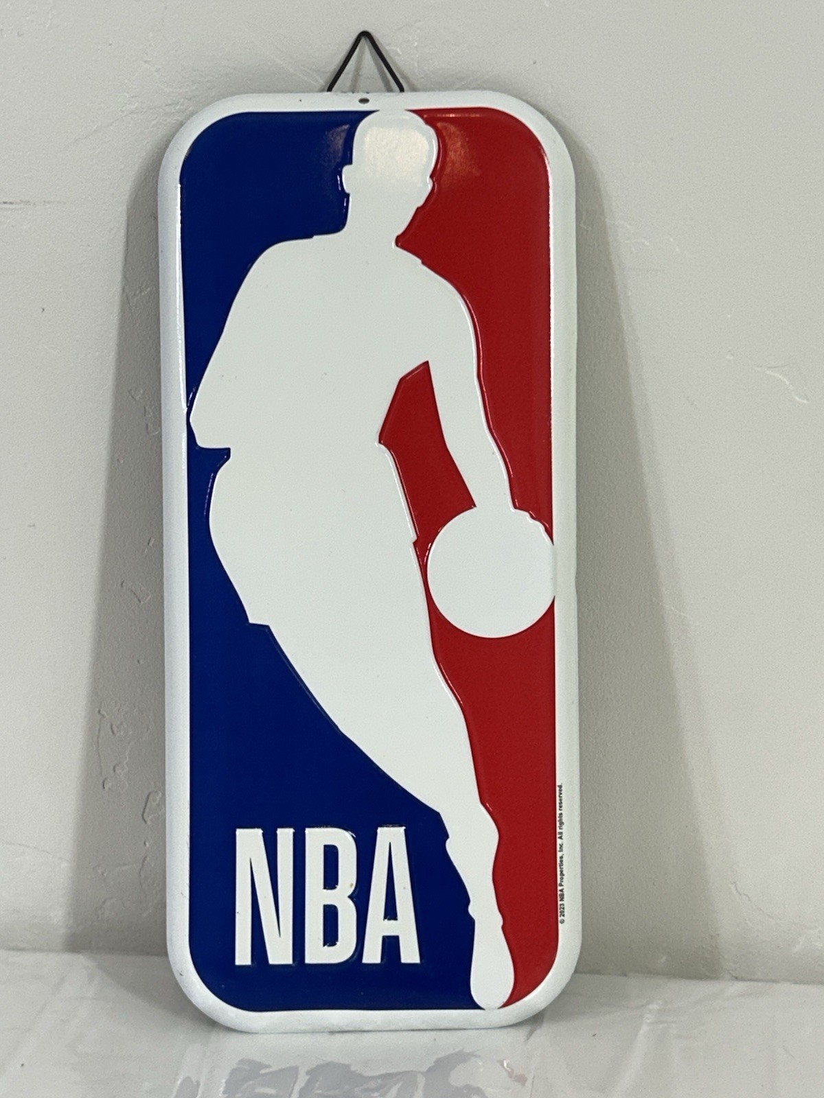 NBA Logo Metal Wall Sign 7×15 Embossed Red White Blue Basketball Decor – B22
