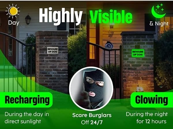Solar-Powered Glow In The Dark Security Sign – 3.9″ x 2.3″ Waterproof Aluminium