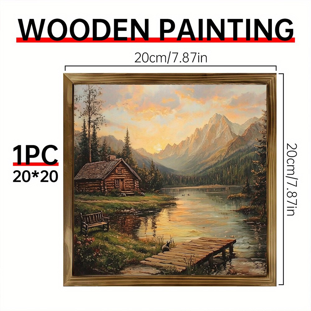 Classic Wilderness Lake Cabin Mountain Sunset Rustic Living Room Wall Art Plaque