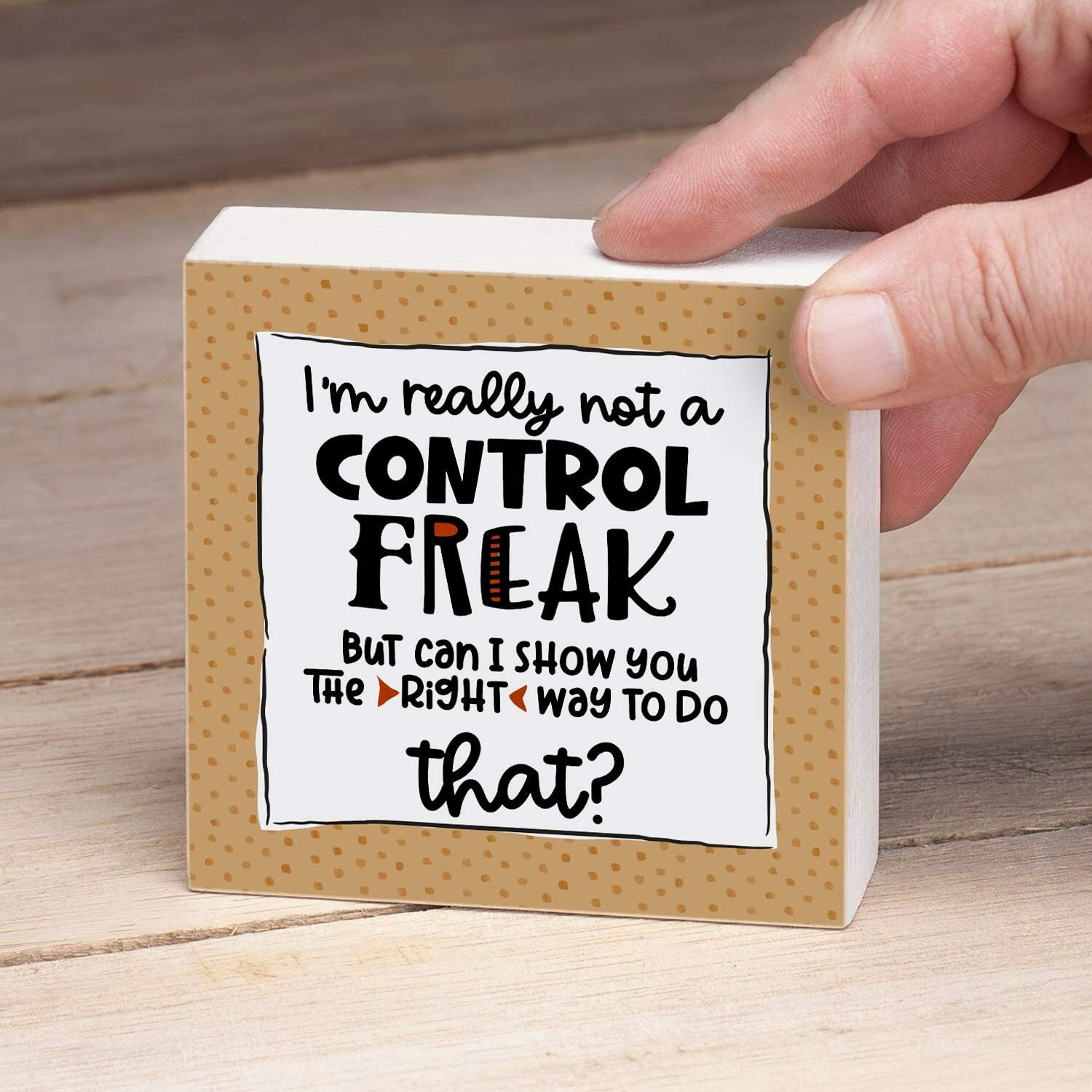 Counterart Wood Block Décor Message Control Freak Sign, 3.75 inches