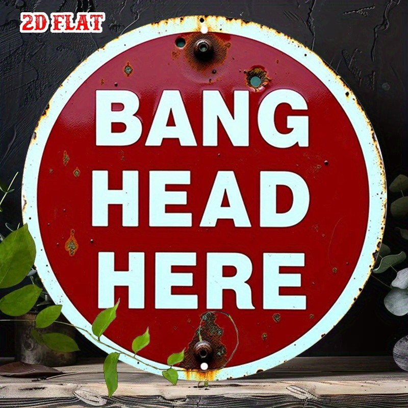 2DFlat Vintage “BANG HERE” Retro Metal Wall Sign 7.8” Round Traffic-Like Decor↗