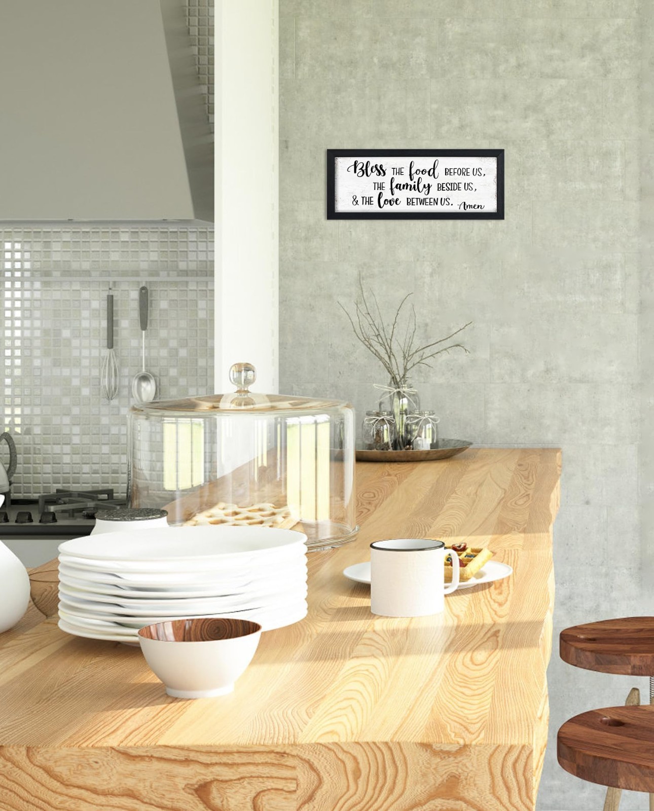 Bible Verse Wall Art, Kitchen Dining Room Sign, Framed, Black