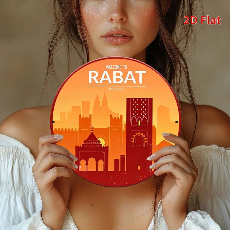 Round Aluminum Sign 8 Inch Flat Rabat Morocco Ancient City Funny Decor