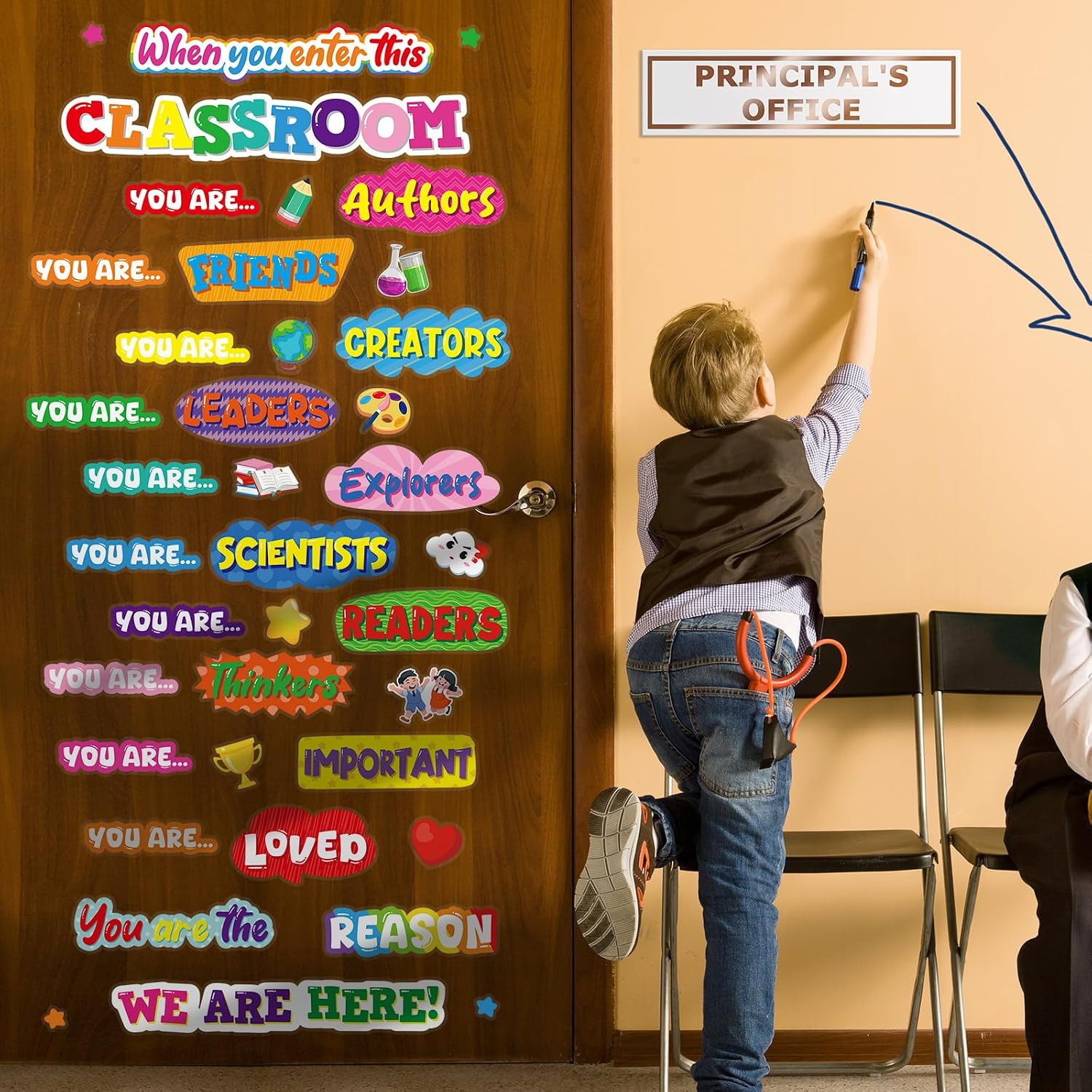 Back to School Classroom Door Decoration Set, Welcome Window Cling Stickers for