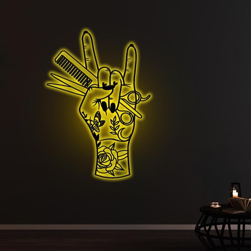 Hair Hustler Metal Wall Art With LED Light, Hair Salon Metal Sign With Led Light
