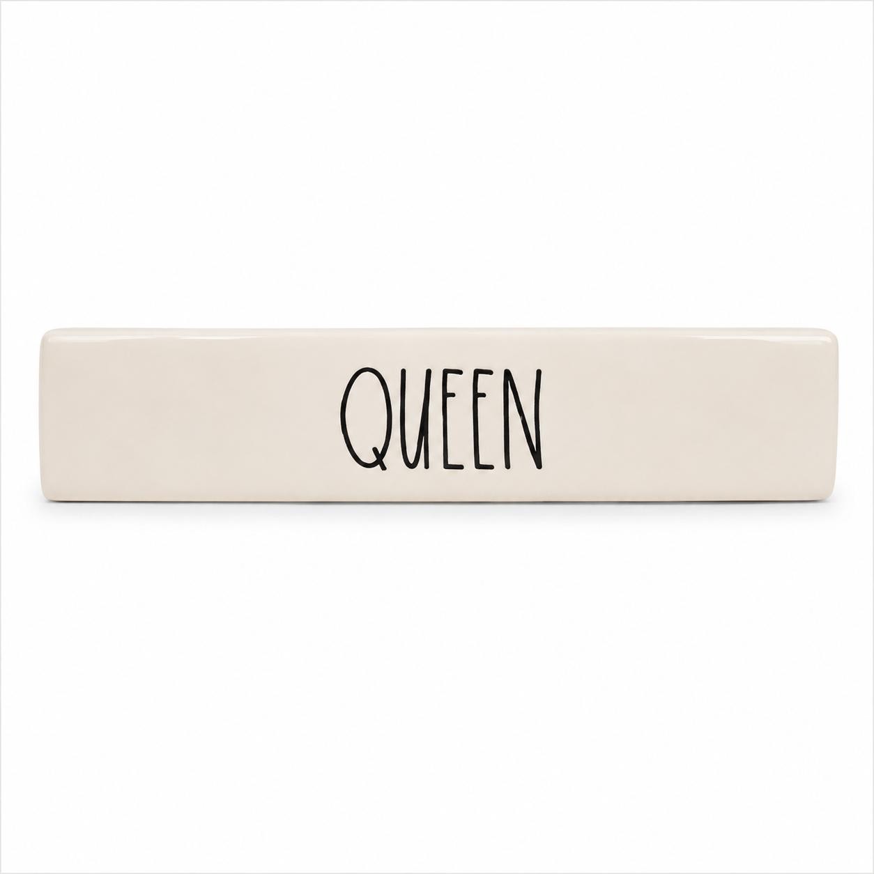 Rae Dunn QUEEN Ceramic Desk Name Plate Plaque Office Shelf Decor