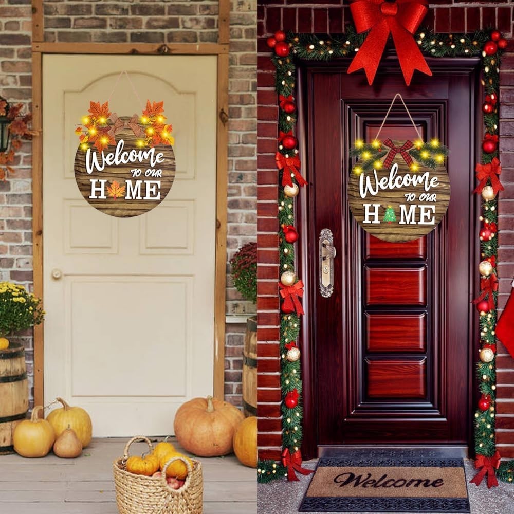 Interchangeable Welcome Home Sign, Front Door Decor With 4 Seasonal Wreaths a…