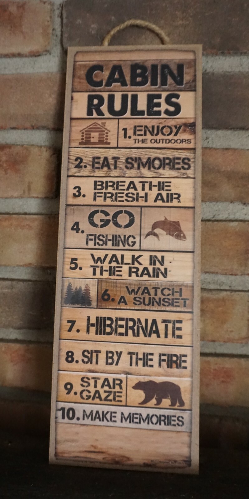 Rustic Cabin Rule Sign Bear Lodge Fishing Camping Man Cave Wood Plank Home Decor