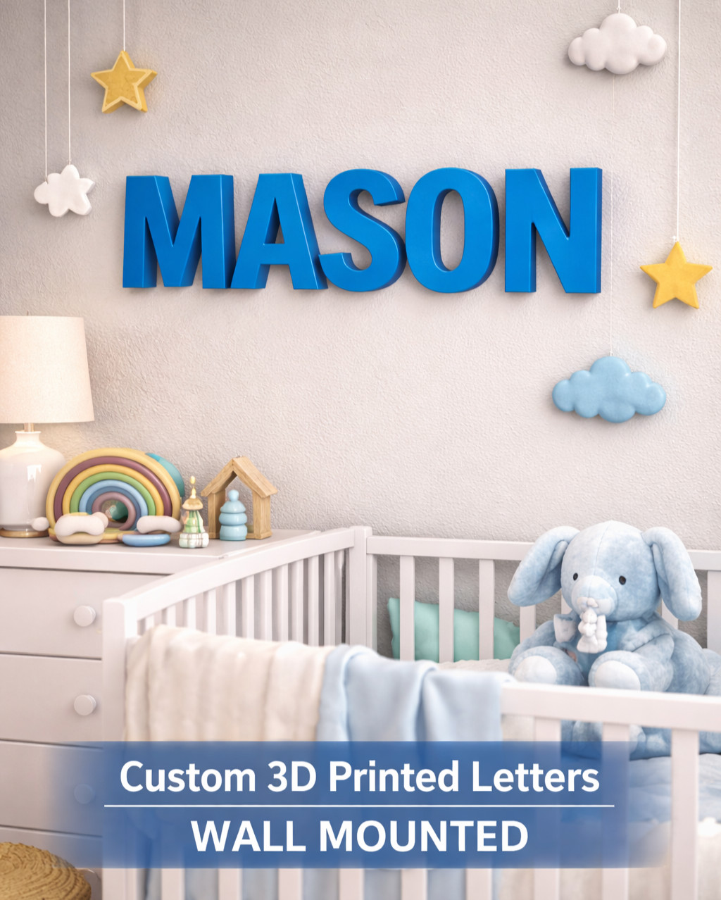 Wall Letters Custom 3D Printed– Any Font & Size 1–8.5″ – Room Name, Nusery