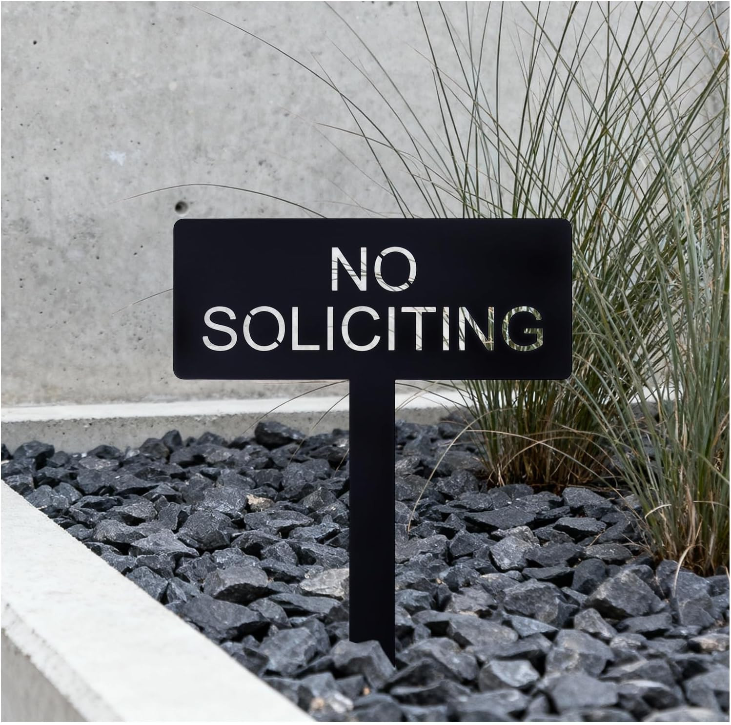 No Soliciting Metal Yard Sign for House, Modern Steel No Soliciting Sign, Outdoo