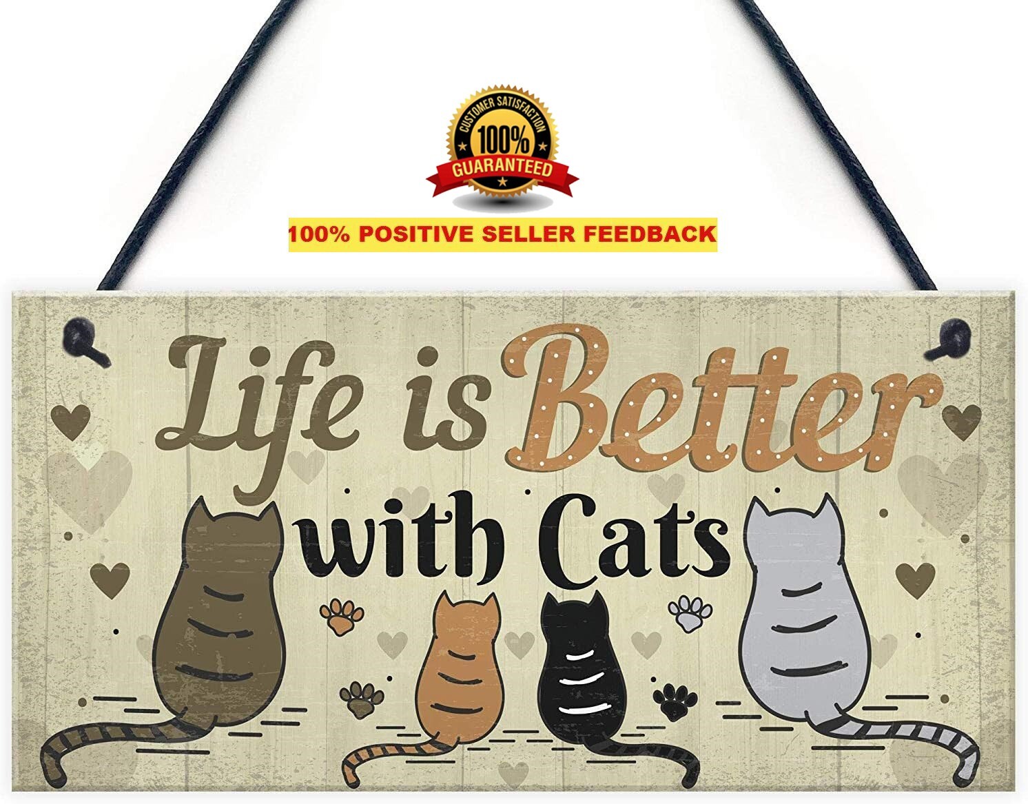 Life is Better with Cats Animals Pet Lovers Wall Hanging Print Plaque Feline