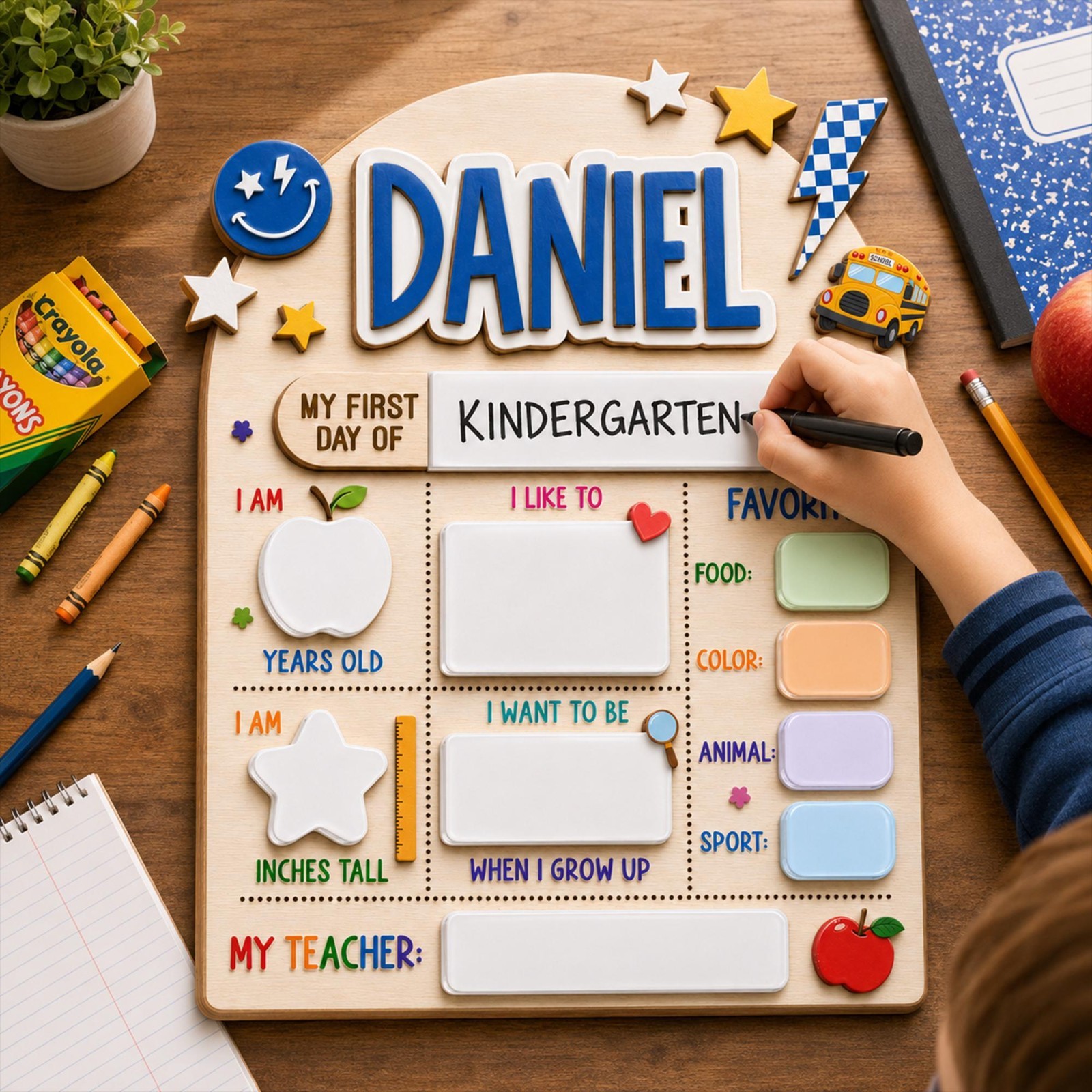 Custom First & Last Day School Sign, Reusable Dry Erase Name Board