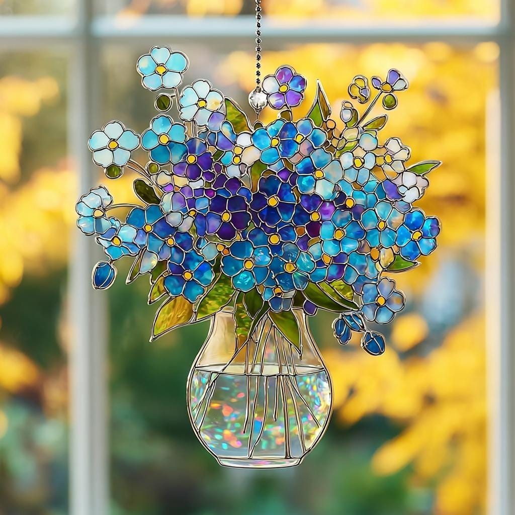 Forget Me Not Suncatcher, Style Floral Window Hanging, Gift for Mo