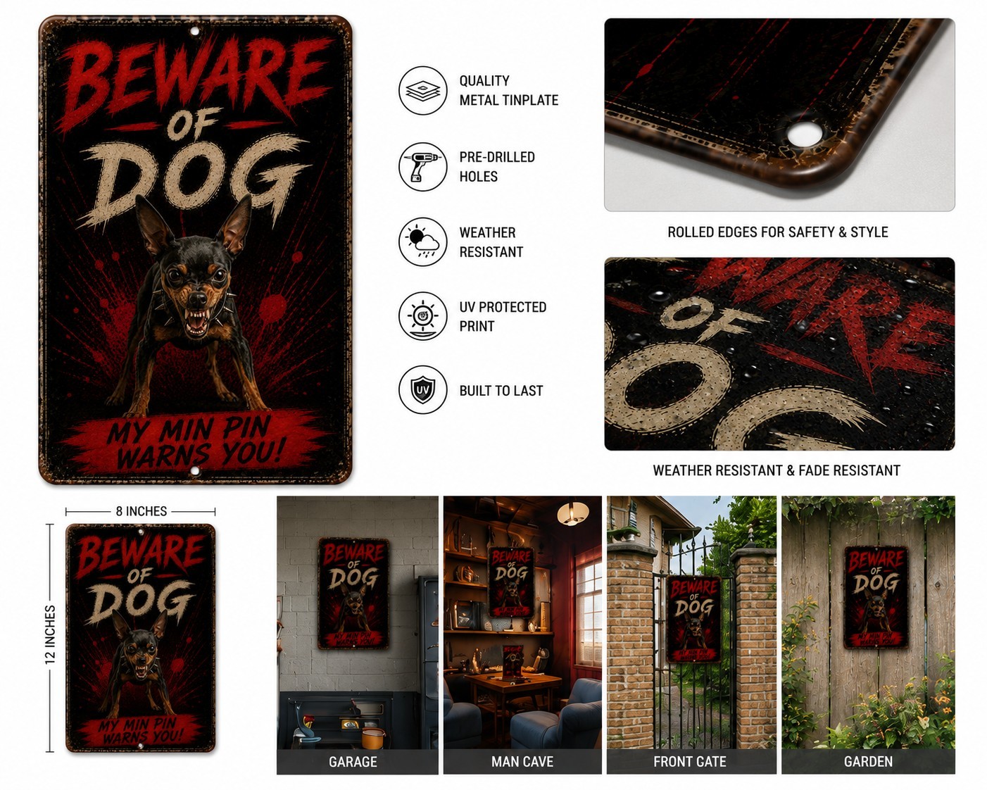 2 Pack – Min Pin Sign Beware of my MinPin Beware of Dog Sign Miniature Pincher