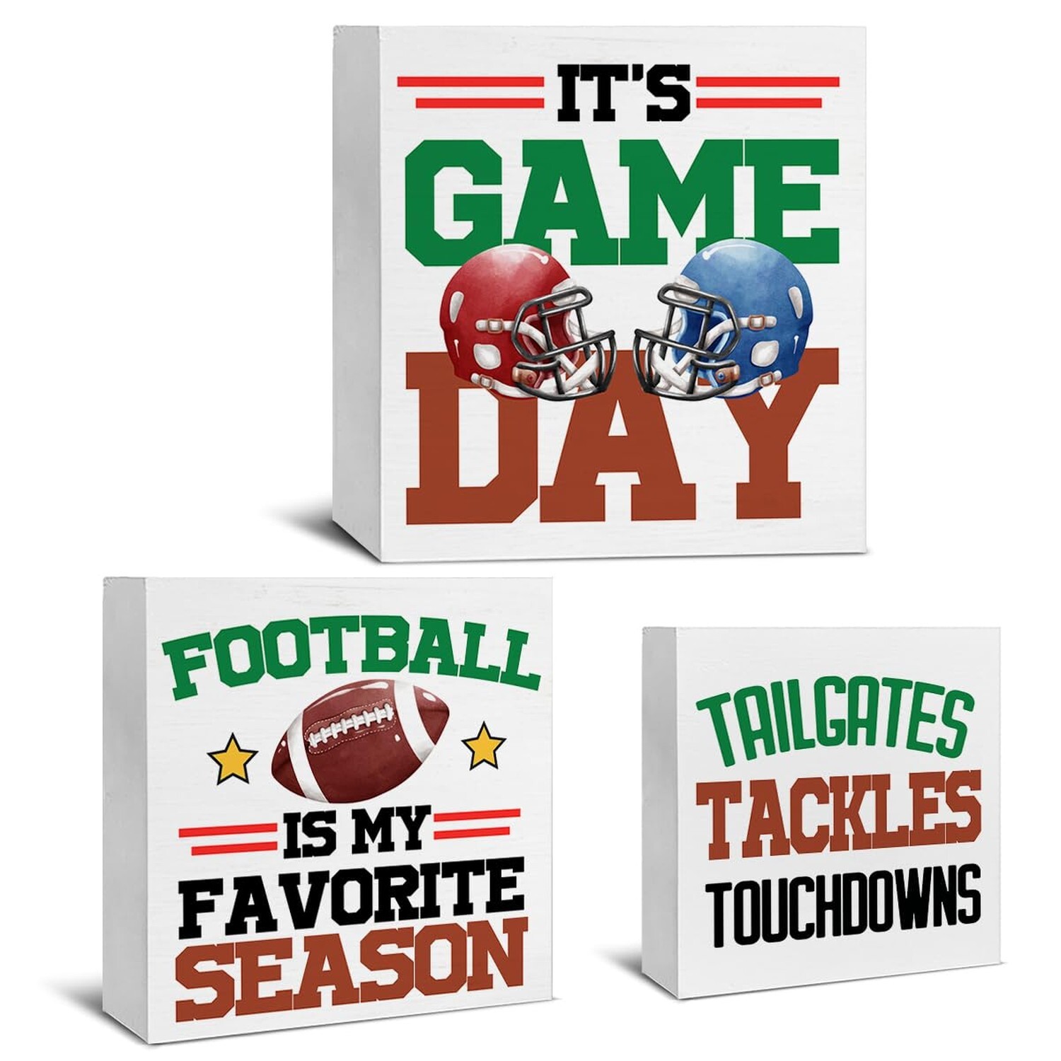 3 Pcs Football Wood Signs Decor Football Sports Wood Block Signs Football Sea…