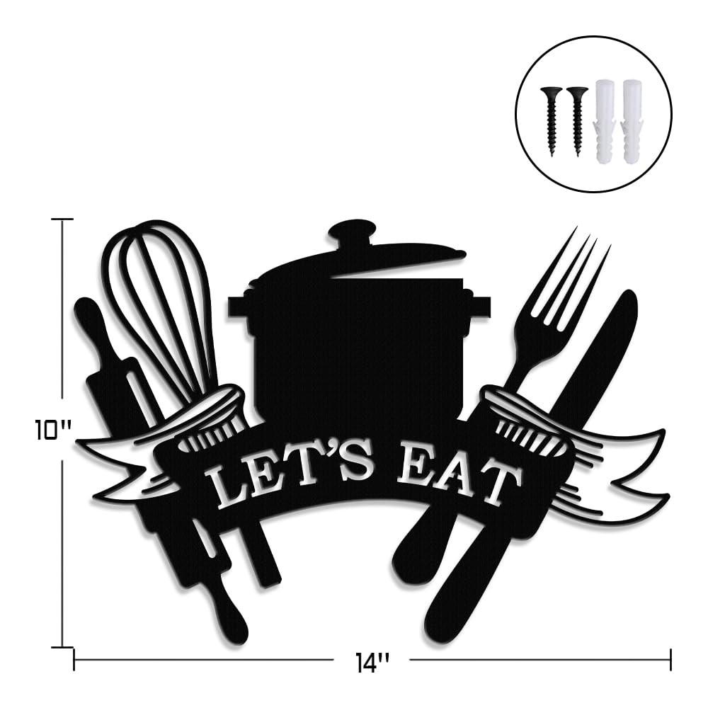 Kitchen Metal Sign, Metal Kitchen Wall Art, Let’s Eat Sign for Home Kitchen D…
