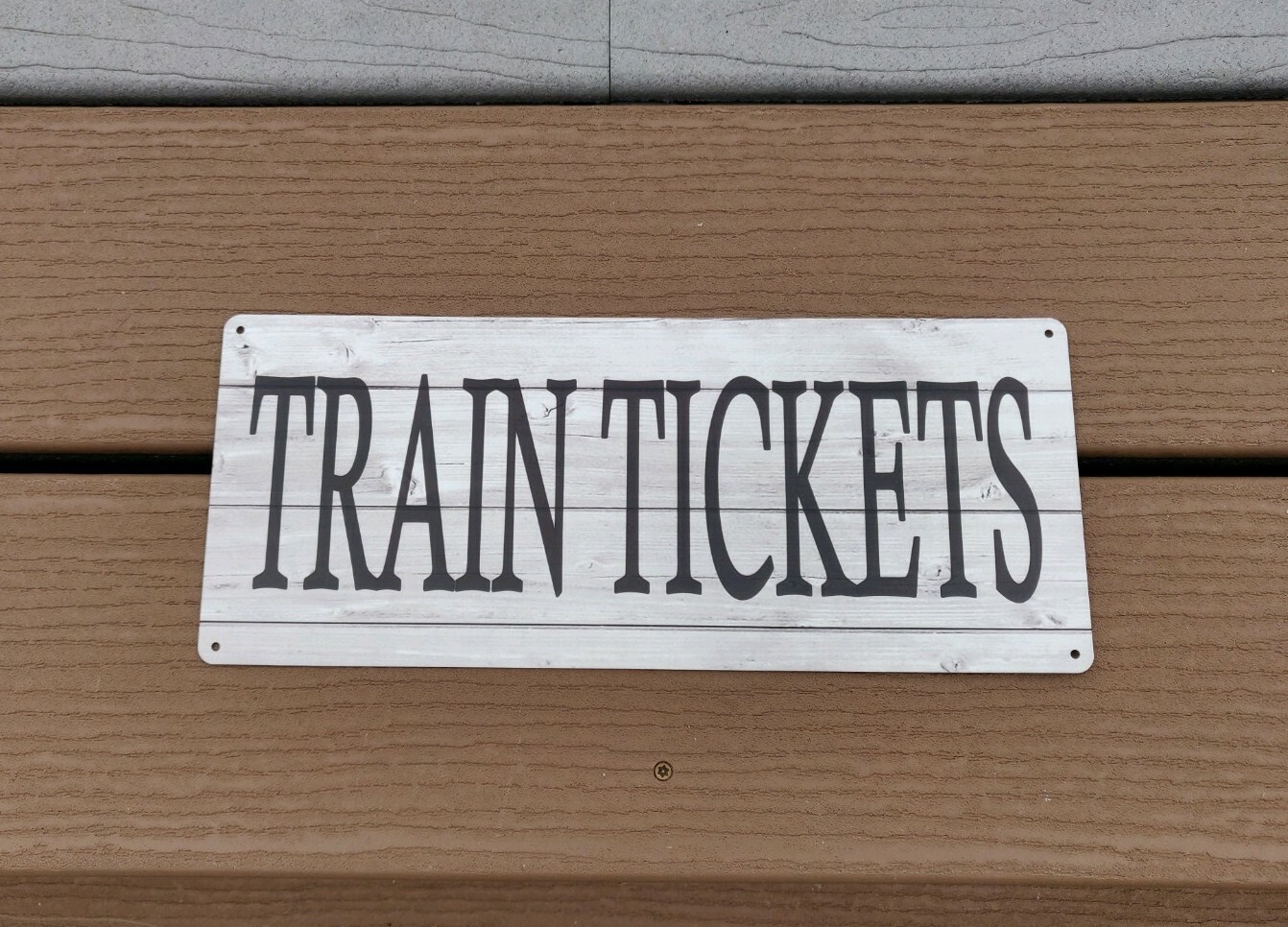 TRAIN TICKETS Metal Sign Wood Look Rustic Wall Decor Retro Man cave 5×12 SS53