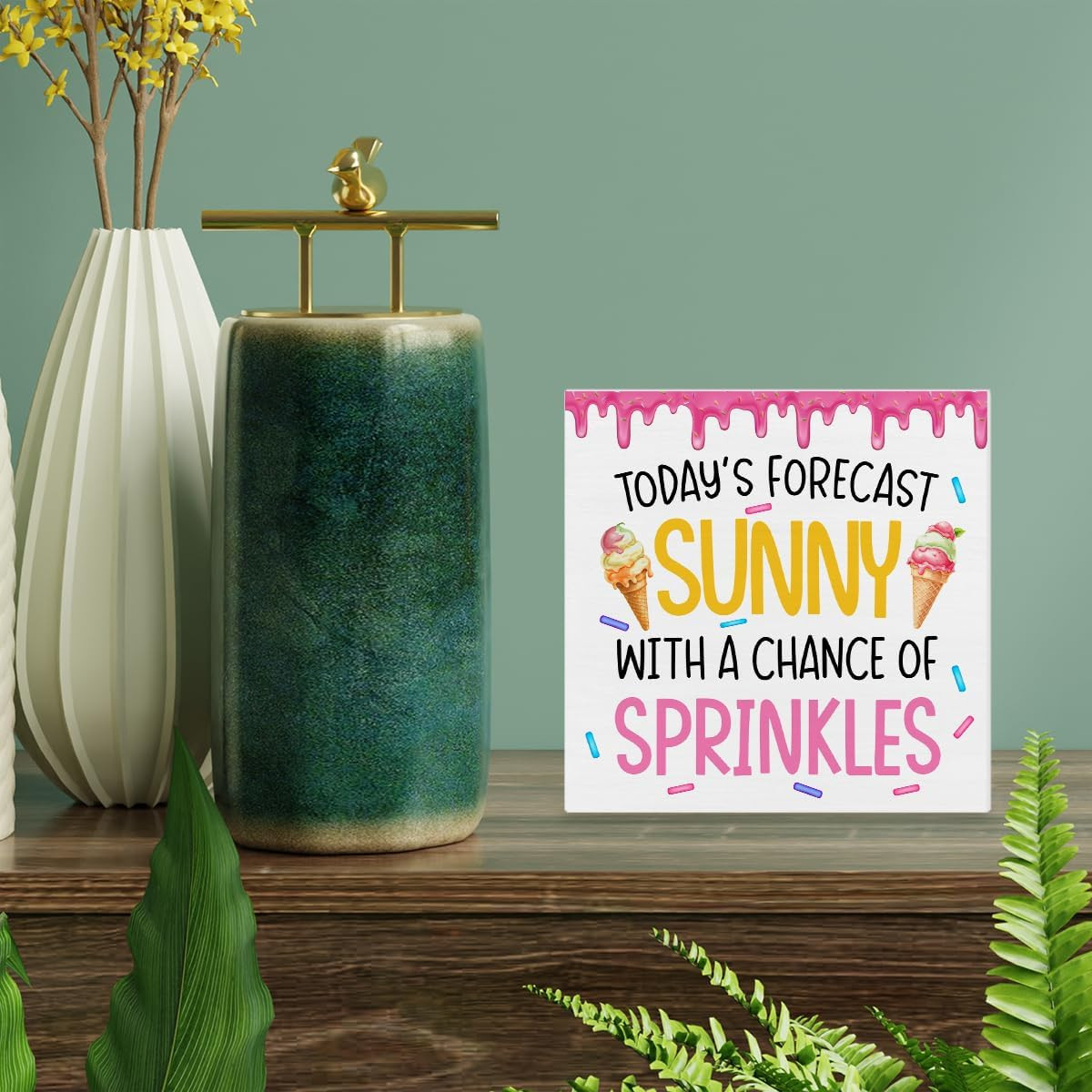 Summer Home Decor Decorative Gifts for Men Women Friends Sprinkles Wood Sign Ice