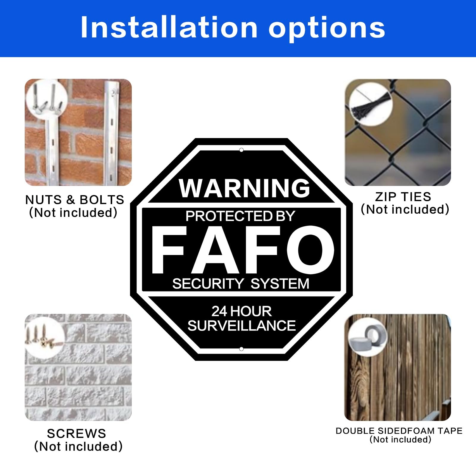 2Pack 10” X 10” Protected by FAFO Reflective Funny Security Sign, Weather-Resi