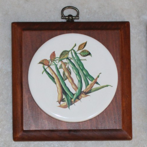 Vintage 70’s Wood Ceramic Vegetable Tile Wall Decor Set of 6 Square
