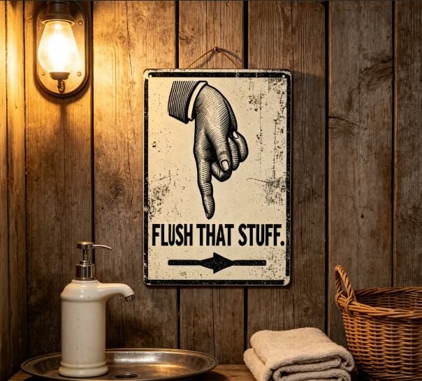 Plate Flush That Stuff Humorous Toilet Restroom Sign Farmhouse Door Wall Art