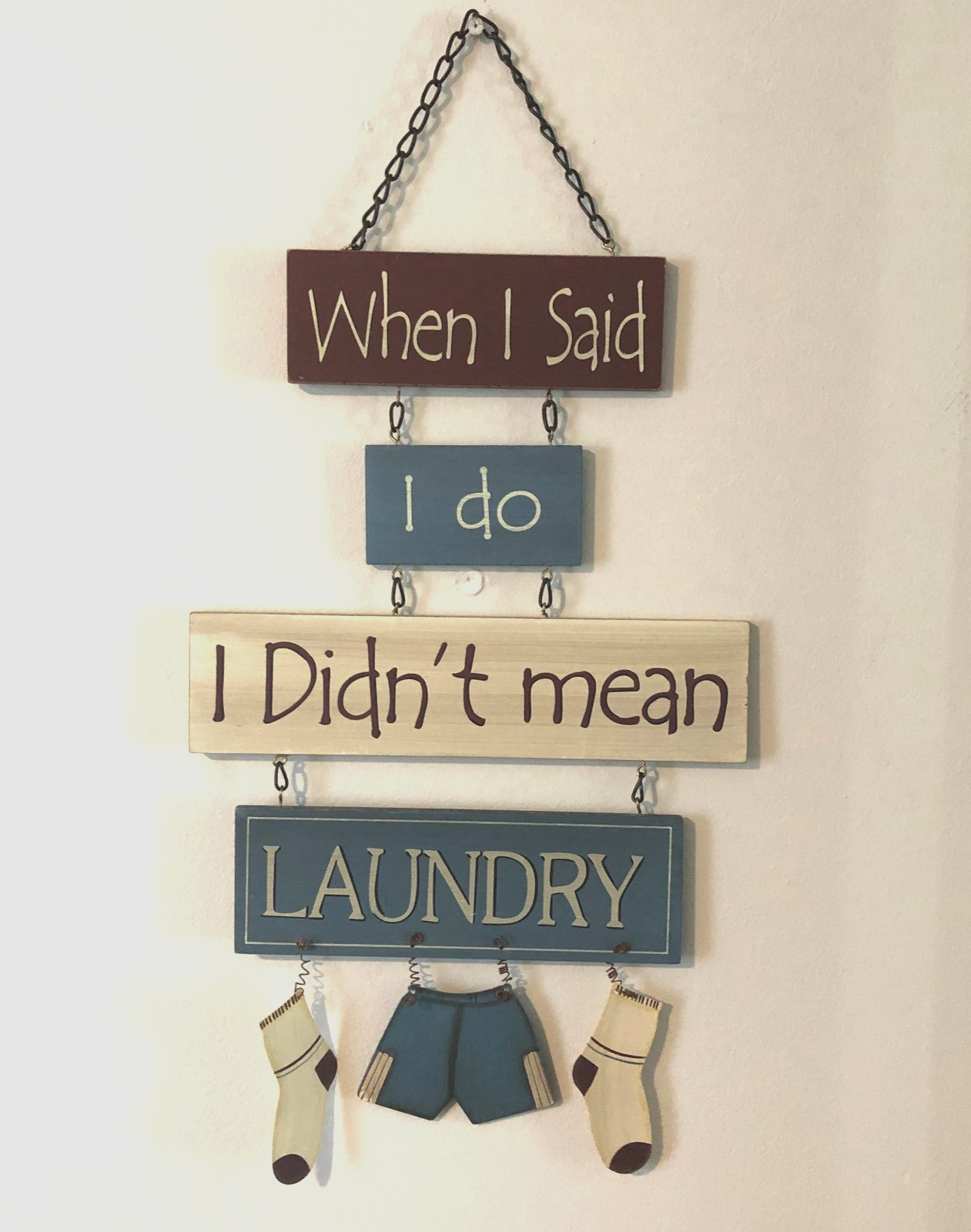 Laundry Room Sign Decor Hanging Humorous Rustic Wall Art Wood & Metal Country