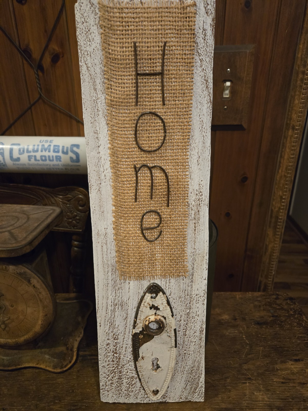 19″x5.5″x0.25″ Rustic/Vintage Handmade “Home” Sign with Antique Keyhole