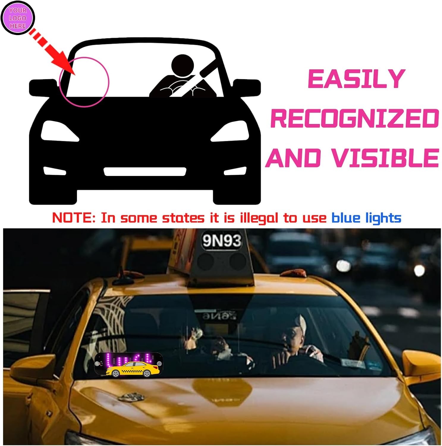 LED Light for Car, Sign Car Windshield, Taxi Decal Style B：Pink