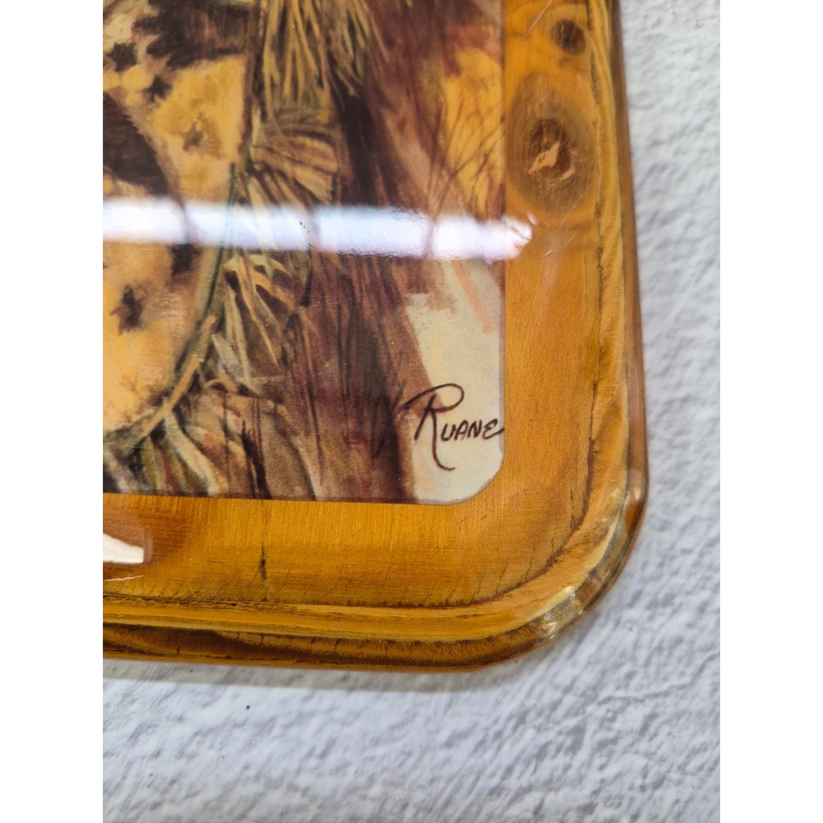 Vintage Ruane Native American Chief Wood Plaque Glossy Decoupage Wall Art 8×10.5