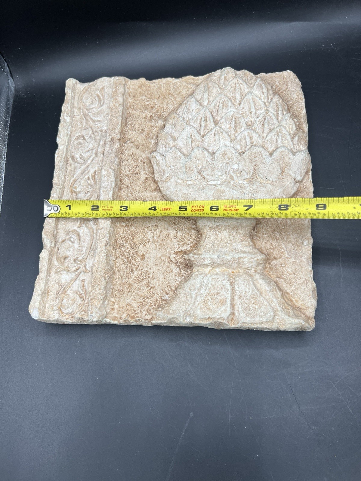 Ornate Wall Art Pineapple Plaque Stone Look Resin 9”x9”- 1.5” Textured Bordered