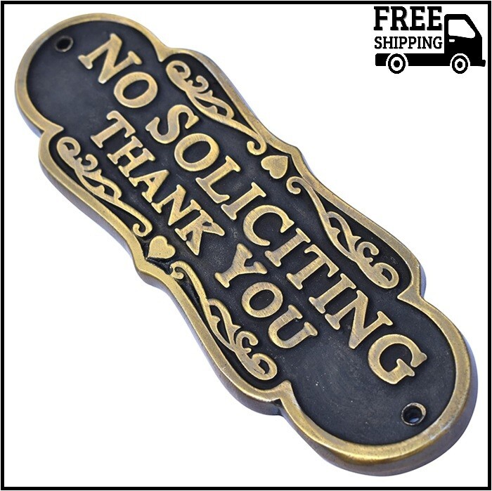 Brass Finish No Soliciting Thank You Sign 8″ – Solid Brass Finish Wall Plaque –
