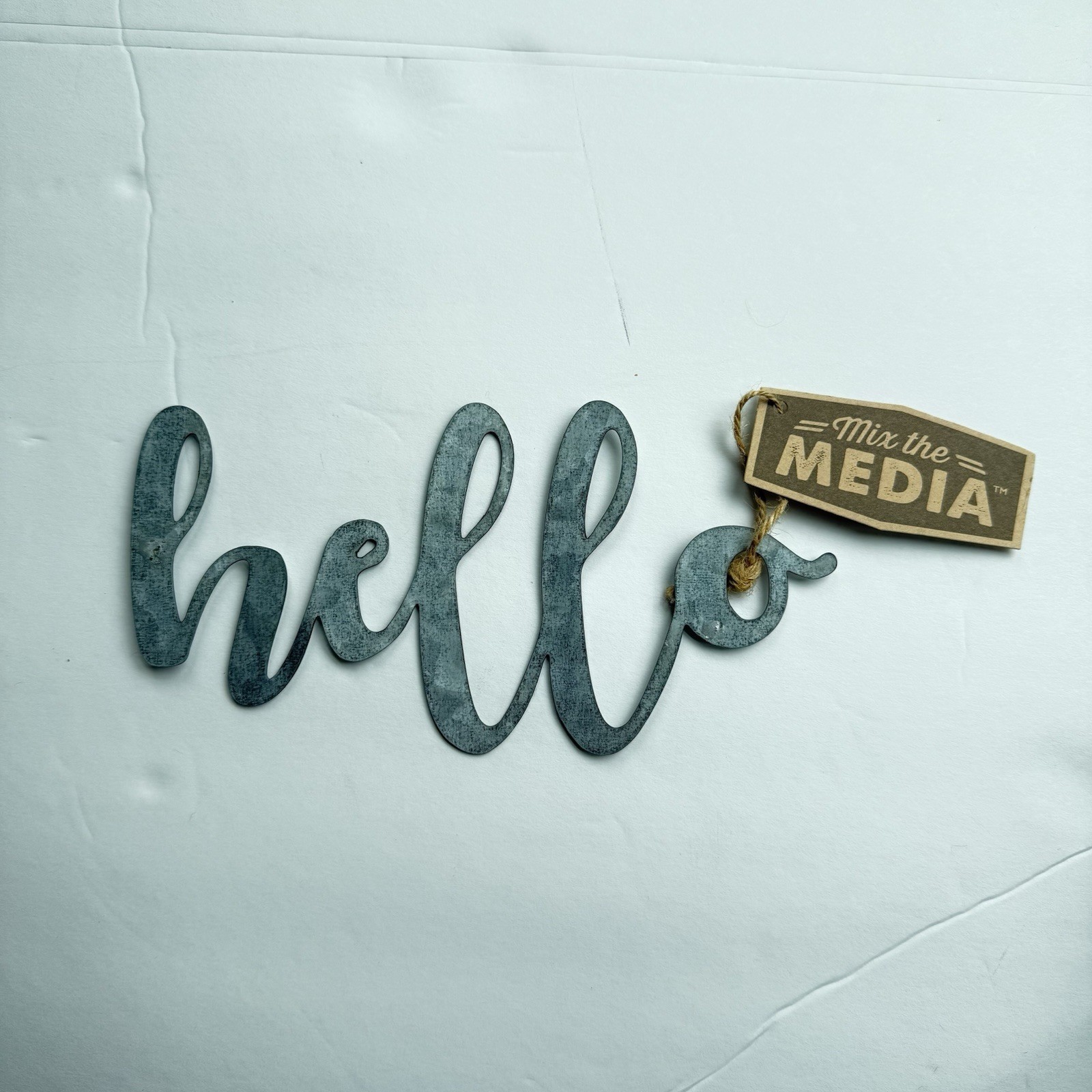 Hello Script Metal Word Sign, Galvanized Tin, Craft DIY Home Decor, Plaque Decor