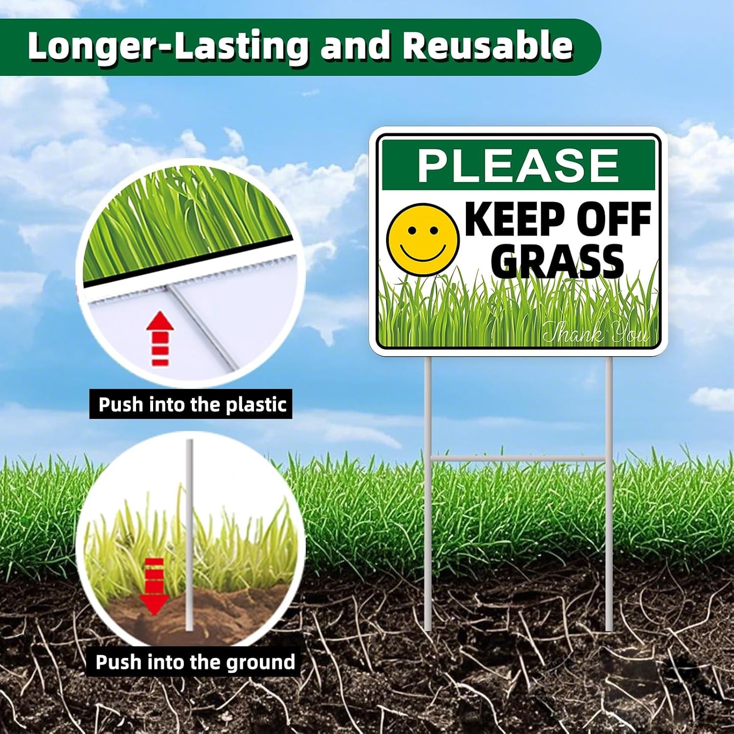 GXGGUS Keep Off Grass Yard Signs 13×10 Double Sided H Stakes 4 Pack