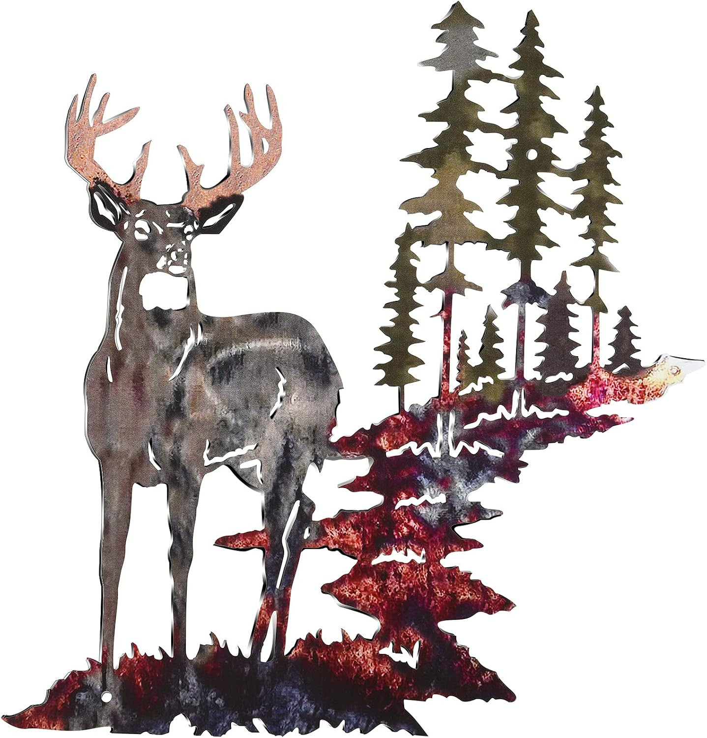 Forest Tree Deer Wall Art Metal Rustic Hunting Decor for Living Room Bedroom
