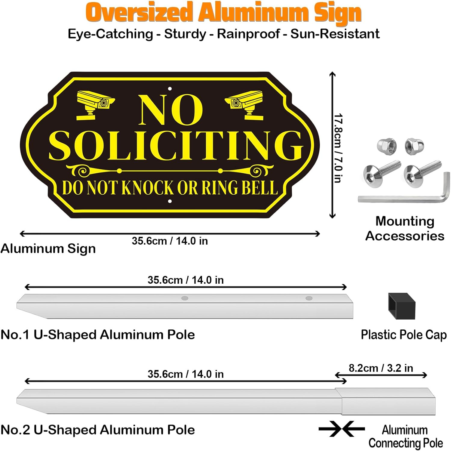 No Soliciting Sign with Stake for House – Adjustable Height Heavy Duty Aluminum