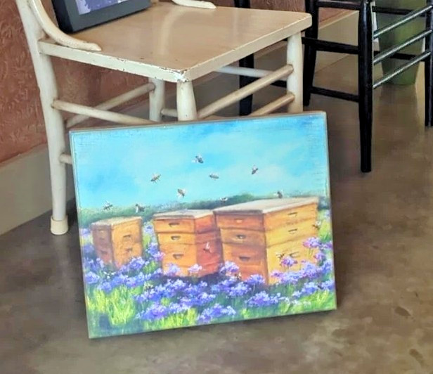 NEW “Bee Hives in Lavender Field” Home Decor Box Sign –