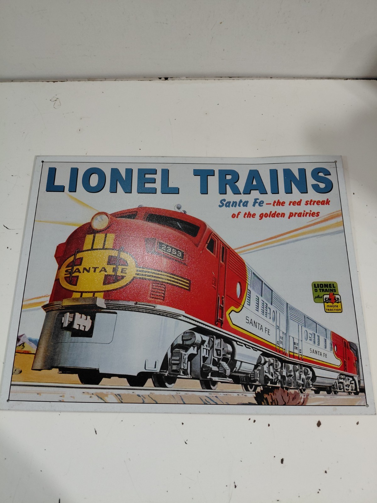 DE Sign Lionel 2353 Santa Fe War Bonnet EMD 16×12.5″ Metal Sign Wall Decor USA