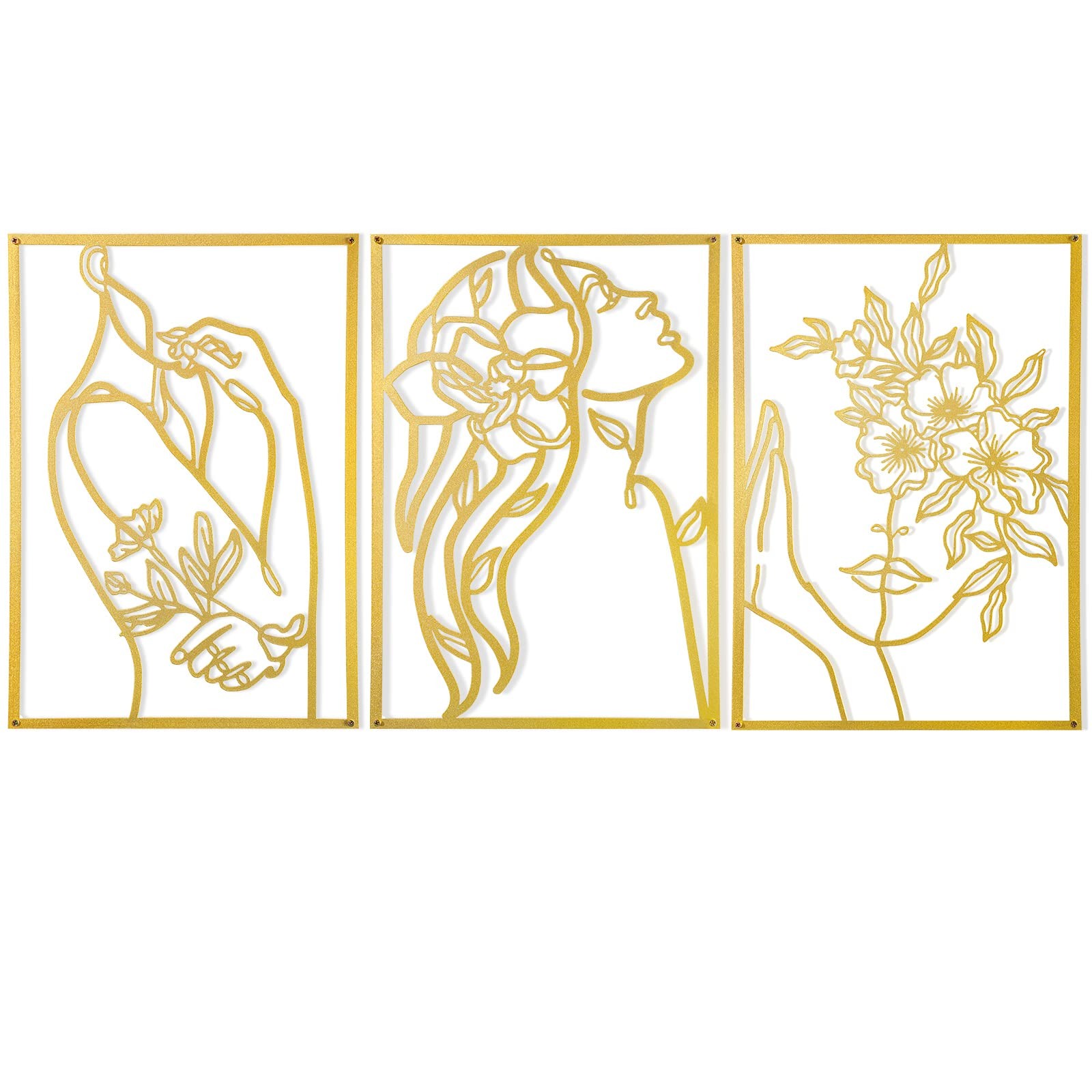 3 PCS Gold Metal Wall Decor Minimalist Line Art Female Body Room 15 Inch