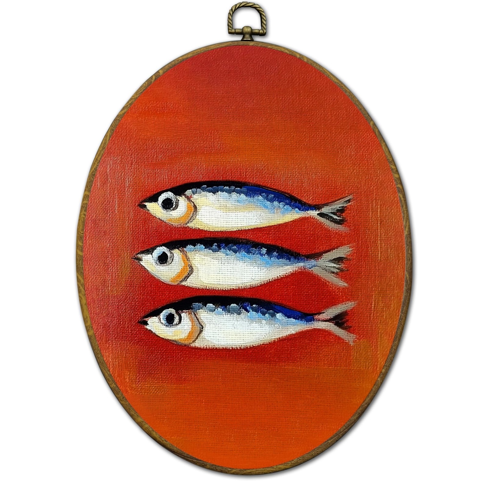 Vintage Coastal Sardine Fish Oval Wall Art Decor Framed, Retro Ocean Beach Ki…