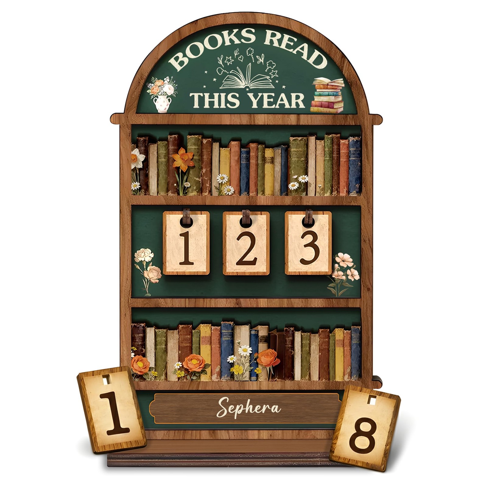Books Read This Year Tracker Sign – Wooden Reading Counter Shelf Decor, Thoug…