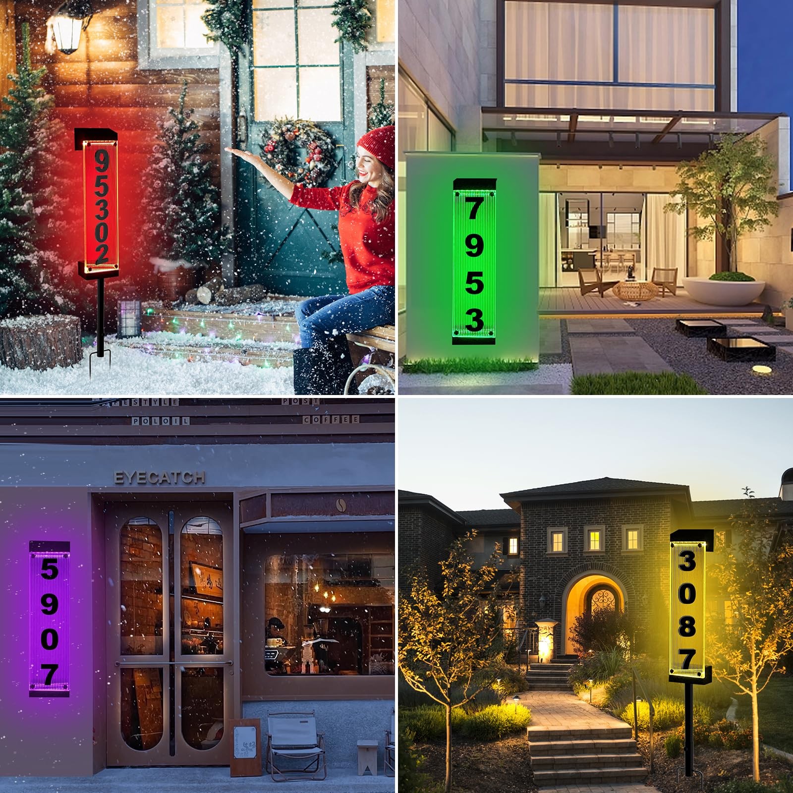 Solar House Number, Solar Address Number with 3D Acrylic Number Iron Stakes C…