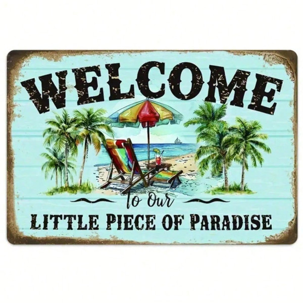 Retro Tin Sign Weatherproof Patio & Beach House Decor Coastal Wall Art