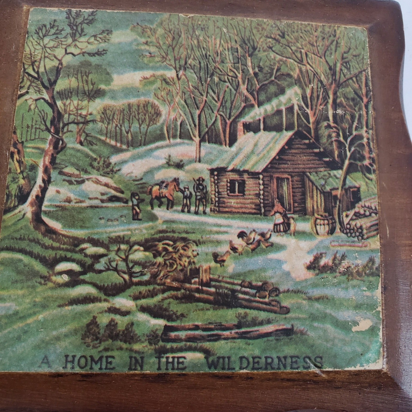 Vintage Mini Wall Plaque Home in the Wilderness 5×5 Brown Snowy Woods