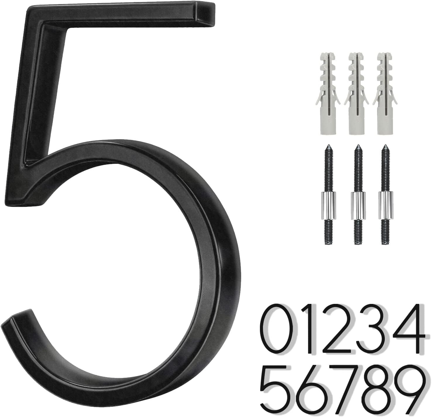 6″ Stainless Steel Floating House Number 5, Metal Modern House Numbers, Mailbox