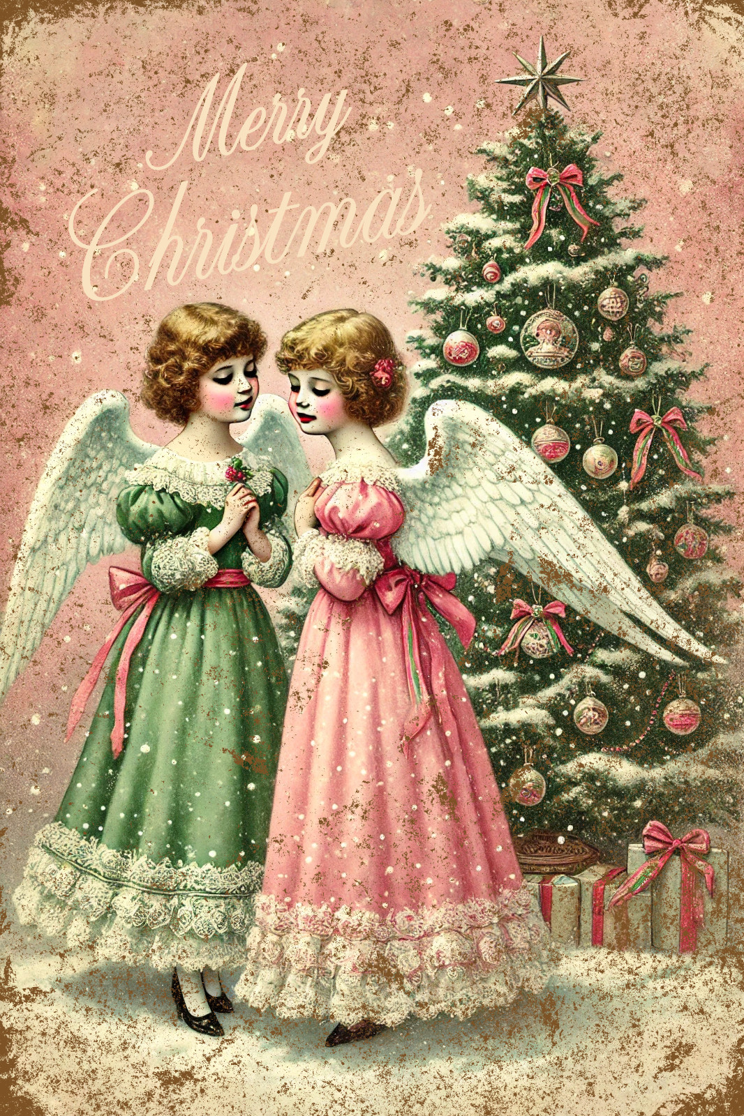 Shabby Chic French Country Angels Christmas Metal Wall Sign Home Decor 8 x 12
