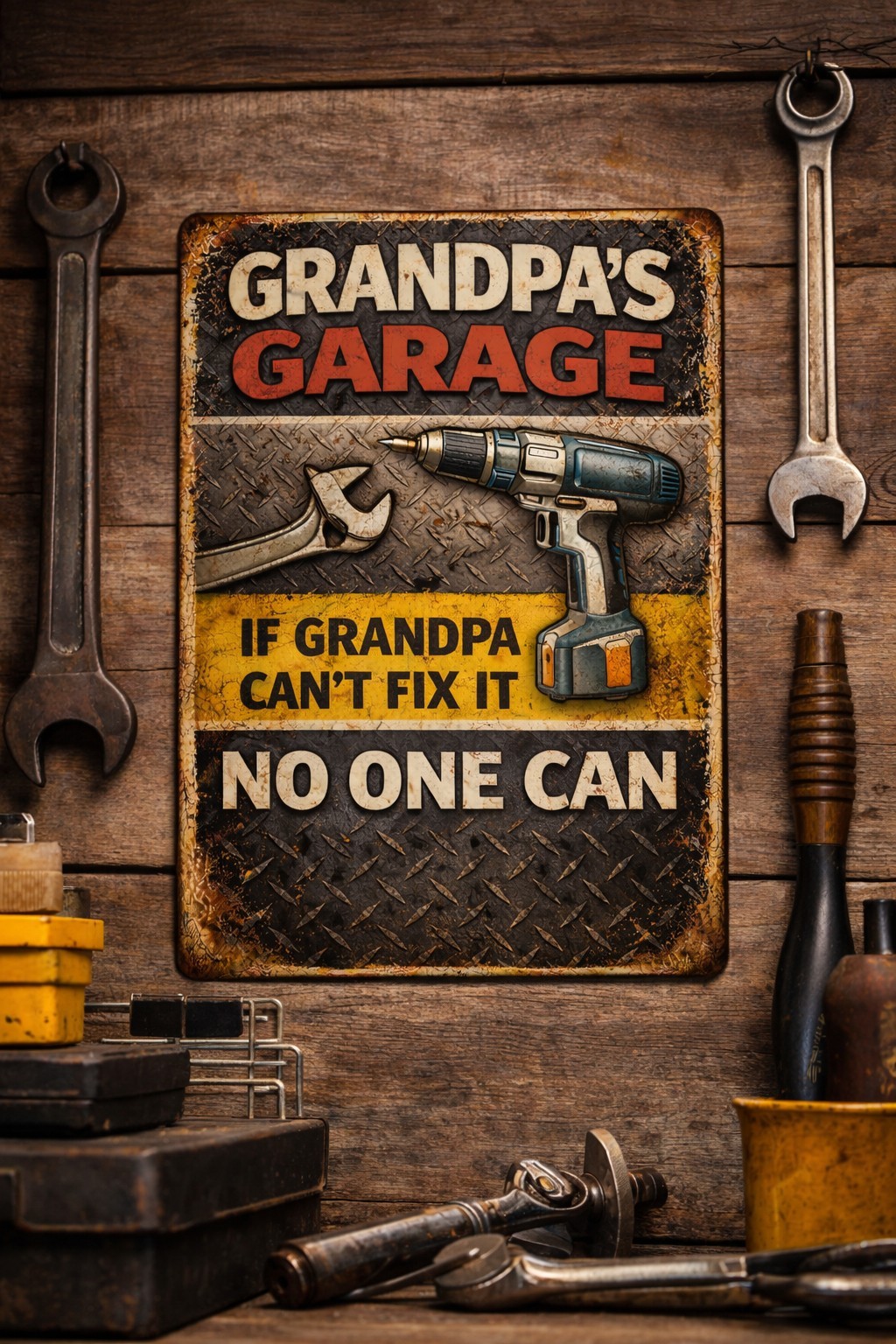 Grandpa’s Garage If Grandpa Can’t Fix It No One Can Funny Metal Tin Sign 8×12