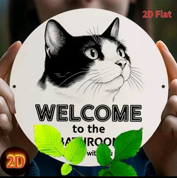 Black Cat Welcome to the Bathroom Sign Funny Metal Wall Plaque Retro Kitten Cat