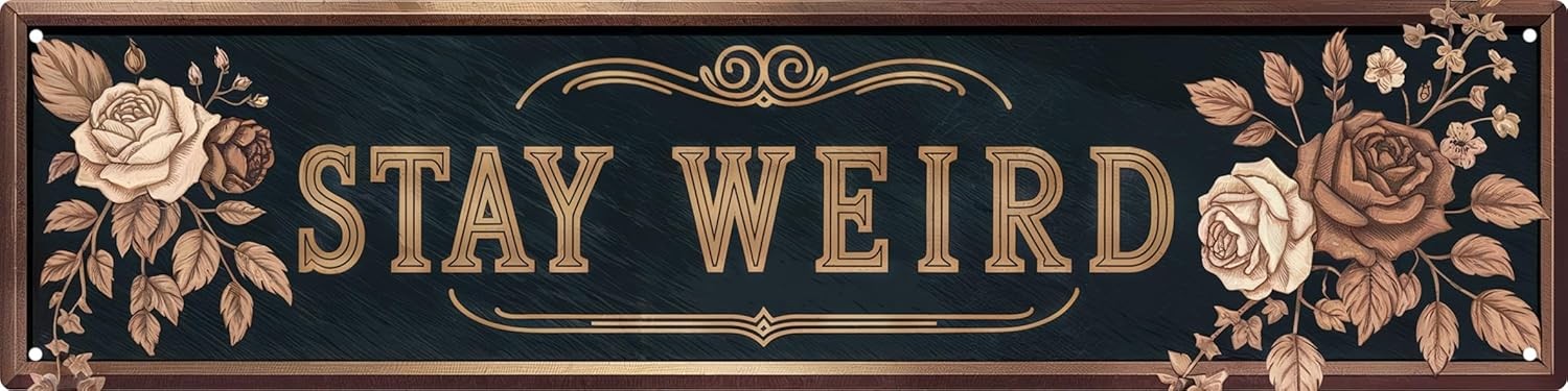 Vintage Metal Sign Stay Weird Wall Hanging Decorative Plaque 4×16 in for Home Fa