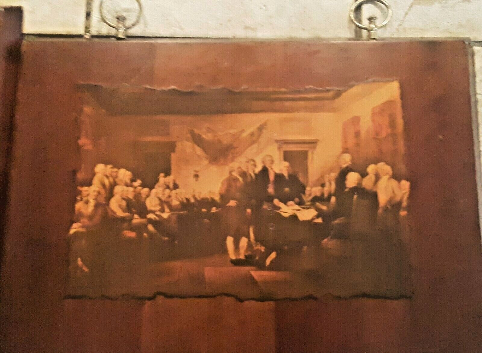 Historic Art Print “Declaration of Independence” Wood Americana Vtg. Sepia Look
